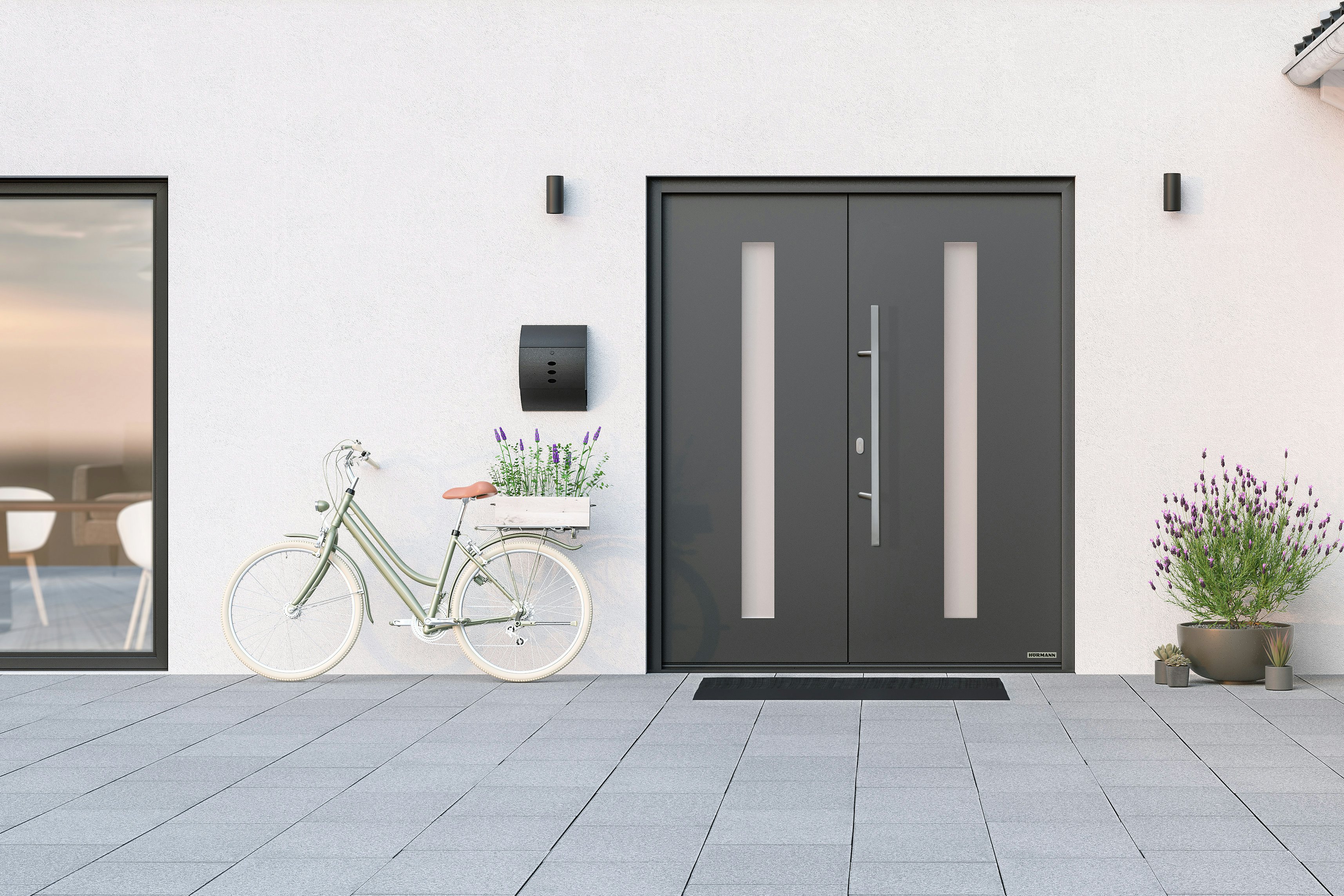 2-flüglige Aluminium-Haustür Thermo65, Motiv 610 S, Farbe: RAL 7016 Anthrazitgrau