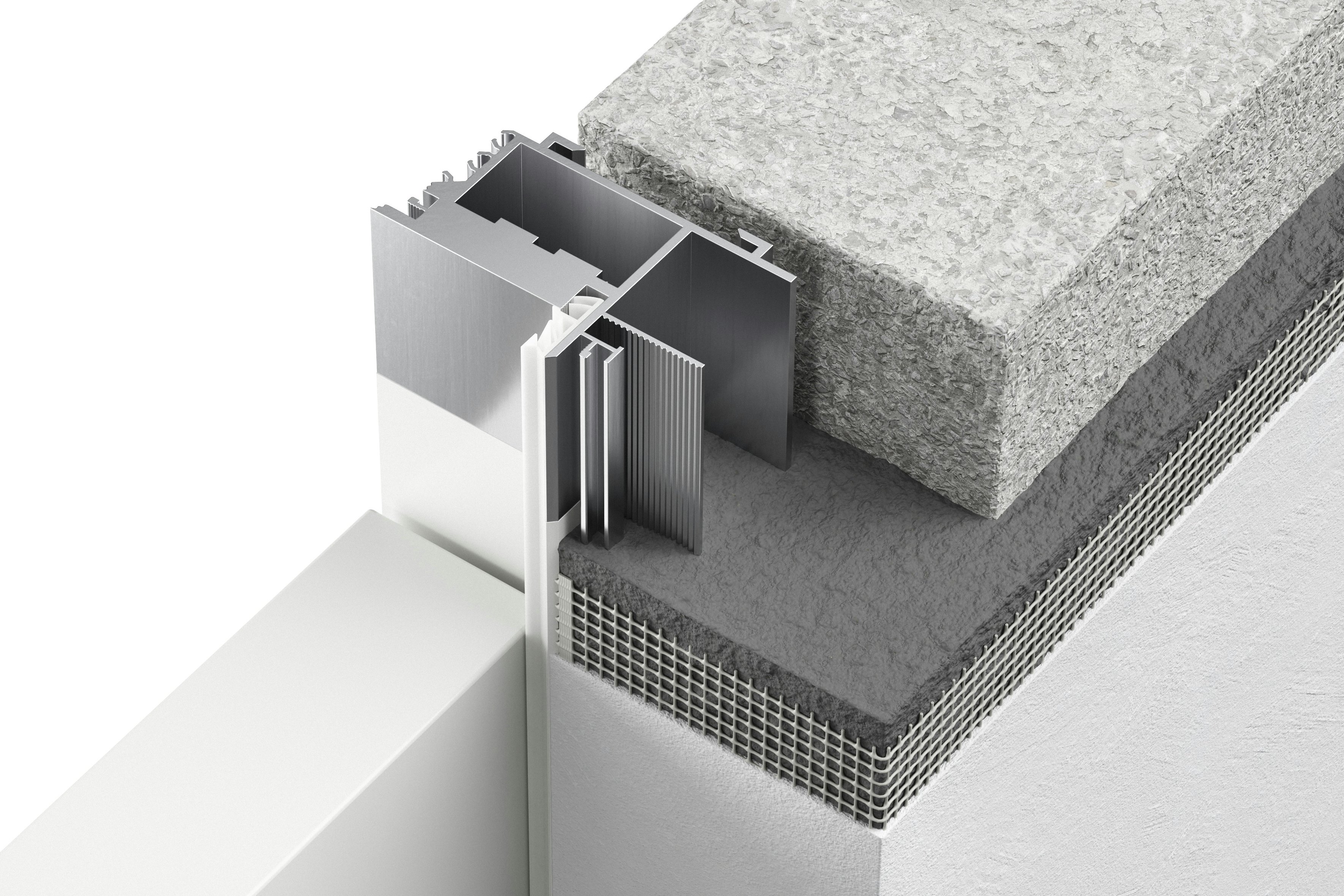 Bei der Montage der Aluminiumzarge Zeroline sorgt ein zusätzliches flexibles Gewebe für den optimalen Wandanschluss und verhindert eine Rissbildung im Putz.