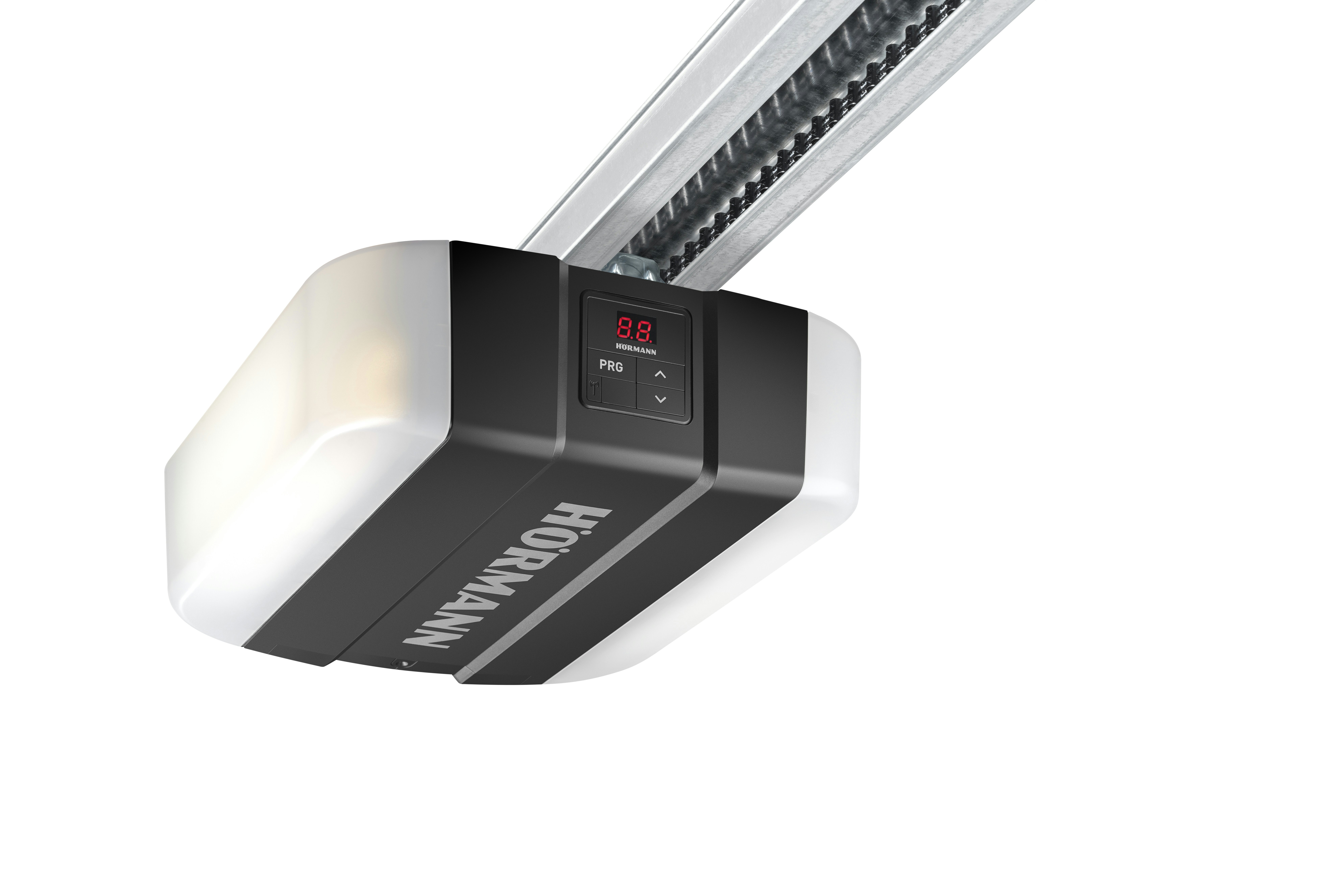 The new SupraMatic H4 garage door operator impresses with a powerful door opening speed of up to 250 mm/s. With smart functions such as Bluetooth control and a HCP bus interface, the operator can be easily integrated into modern smart home systems. Freestanding garage door operator on a track rail