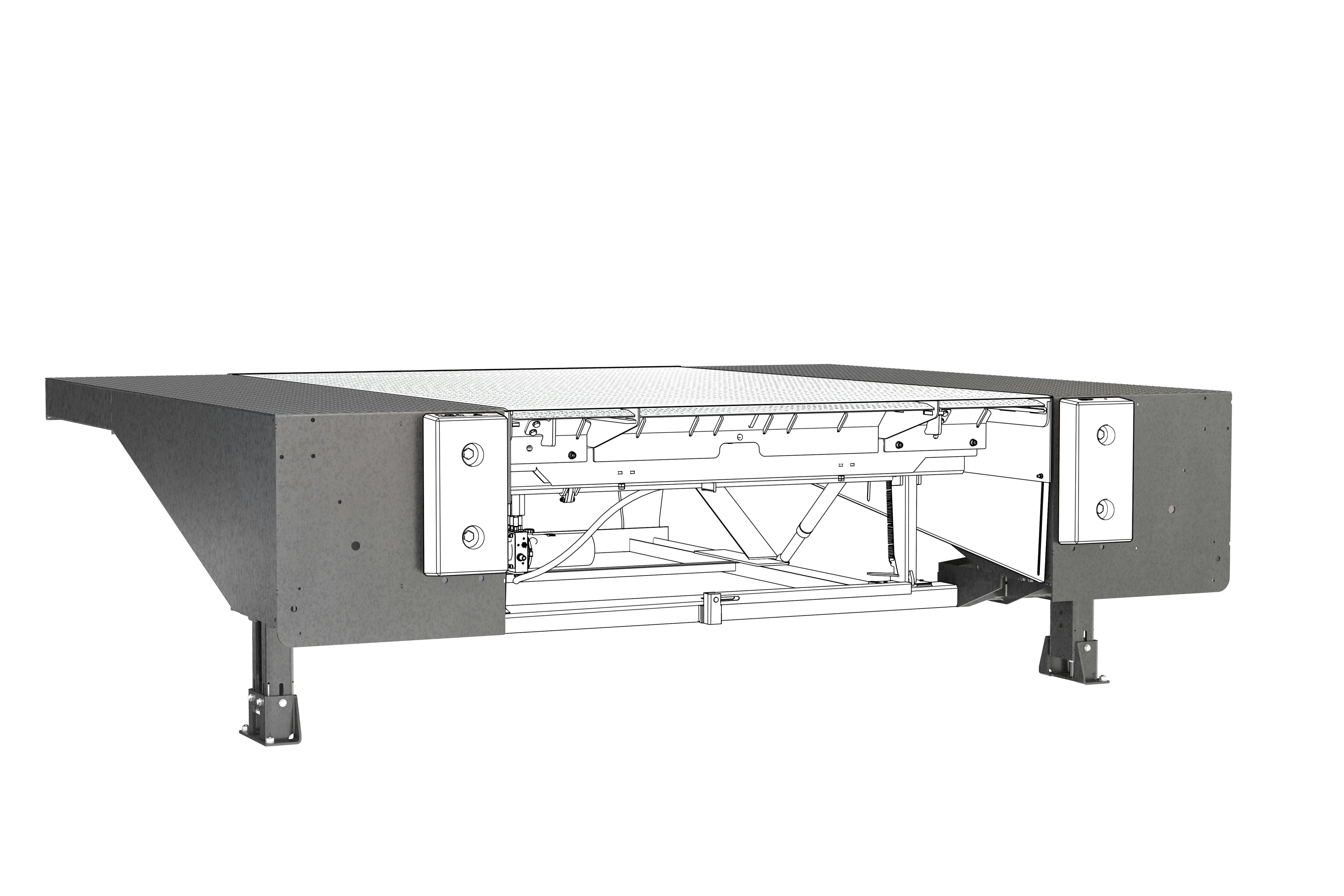 The new PV4 pedestal for the HTLV4 dock leveller offers more space for a tailboard slot thanks to its sophisticated design. Construction drawing of a loading bridge with platform