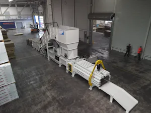 But our sustainability strategy goes even further.... Channel baling press for compressing the mineral wool offcuts