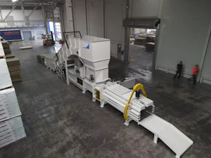 But our sustainability strategy goes even further.... Channel baling press for compressing the mineral wool offcuts