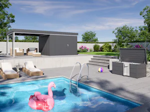 Juno-Gerätehaus mit Flachdach Ein Juno-Gerätehaus mit Flachdach setzt einen markanten Akzent in Ihrem Garten. Das minimalistische, moderne Design fügt sich perfekt in jede zeitgemäße Gartengestaltung ein. Mit einer komfortablen...