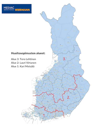 Alue 1 Kari Metsälä Avainasiakaspäällikkö Mesvac Oy, Jorvas Puh. +358 (0)10 836 3234 kari.metsala@mesvac.fi Alue 2 Lauri Virtanen Asiakkuuspäällikkö, huoltosopimusmyynti Mesvac Oy, Hamina Puh. +358 10...