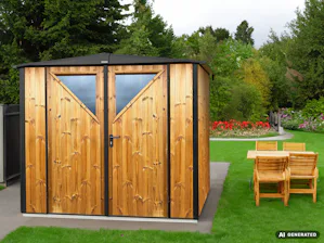 Holz fügt sich harmonisch in grüne, naturbelassene... Robust und langlebig: Gerätehäuser aus Metall halten Wind, Wetter und täglichen Beanspruchungen zuverlässig stand.