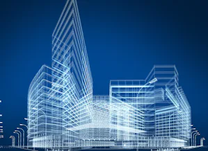 Building Information Modelling: ons aanbod Doorzichtige gebouwen in bouwtekening vorm. Illustratie voor BIM tekening Hörmann