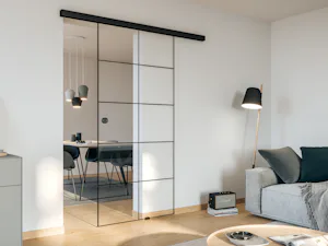 Bei uns bekommt jede Lofttür den perfekten Griff – eine... Modernes Wohnzimmer mit Loft-Schiebetür