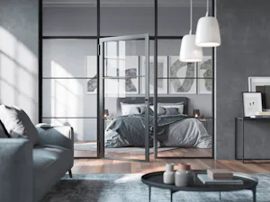 Hörmann loft doors can be designed as single-leaf and double-leaf doors or as glass partition walls. Side elements and transom lights are also available. Hörmann loft doors can be designed as single-leaf and double-leaf doors or as glass partition walls. Side elements and transom lights are also available.