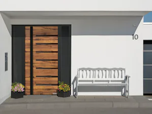 Ihre Vorteile im Überblick:
Serienmäßige RC3 Sicherheit und... Aluminium-Haustür ThermoSafe 524, MatchDecor Stadelholz, Design-Griff G 750 in Tiefschwarz RAL 9005 Feinstruktur matt, Applikationen in Tiefschwarz RAL 9005 Feinstruktur matt, Verglasung Schwarzglas