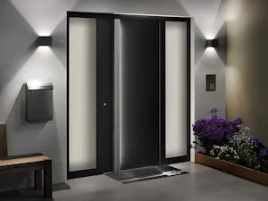 Poignées extérieures et béquilles Entrée éclairée avec porte d’entrée ThermoSafe et deux parties latérales