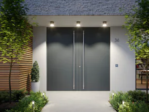 Ihre Vorteile im Überblick:
2-flüglige Aluminium-Haustür... Ihre Vorteile im Überblick:
2-flüglige Aluminium-Haustür TopComfort Portal für mehr Durchgangsbreite und repräsentative Hauseingänge Aluminium-Rahmenkonstruktion mit innenliegender...