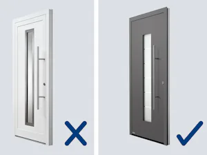 Une excellente isolation thermique grâce à un encadrement de... Une excellente isolation thermique grâce à un encadrement de porte 80 mm en aluminium, un équipement de sécurité CR 3 de série doté d'une serrure 5 points et un choix de plus de 70 motifs sont les...