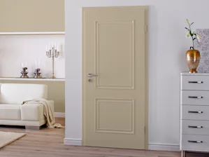 Sie mögen es klassisch, aber dennoch modern? Dann sind... Gefälzte Holztür ClassicLine Georgia 20, Echtlack Taupe RAL 7048, Drücker Vallis Edelstahl matt