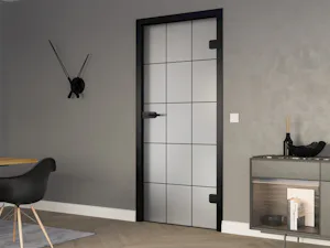 Glass doors are not only elegant and chic, they give your... The motifs of the DesignLine GrooveGlass are perfectly matched to the identical motifs for wooden doors of the DesignLine Groove. Here in the picture: The new GrooveGlass black 31 motif in combination with the Groove 31 wooden door in deep black RAL 9005.