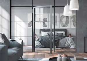 Les portes de loft en acier au style industriel prononcé se distinguent par leurs profilés fins et leur couleur noir foncé mat. Les portes de loft en acier Hörmann sont disponibles dans les modèles suivants :
En tant que portes à 1 ou 2 vantaux avec ou sans parties latérales et importes vitrées ou en tant que cloison vitrée...