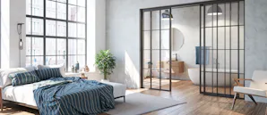 Retro schuifdeuren
De Retro Loft-schuifdeuren kenmerken... Schuifdeur op maat toegepast om slaapkamer van een badkamer te scheiden.