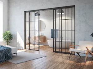 Zorg voor ruimtes met veel lichtinval en een moderne look in... Zorg voor ruimtes met veel lichtinval en een moderne look in de actuele industriële stijl. Loftdeuren uit glas en staal zijn trendy en kunnen met verschillende inrichtingsstijlen worden gecombineerd....