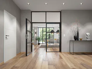 Zorg voor ruimtes met veel lichtinval en een moderne look in... Zorg voor ruimtes met veel lichtinval en een moderne look in de actuele industriële stijl. Loftdeuren uit glas en staal zijn trendy en kunnen met verschillende inrichtingsstijlen worden gecombineerd....