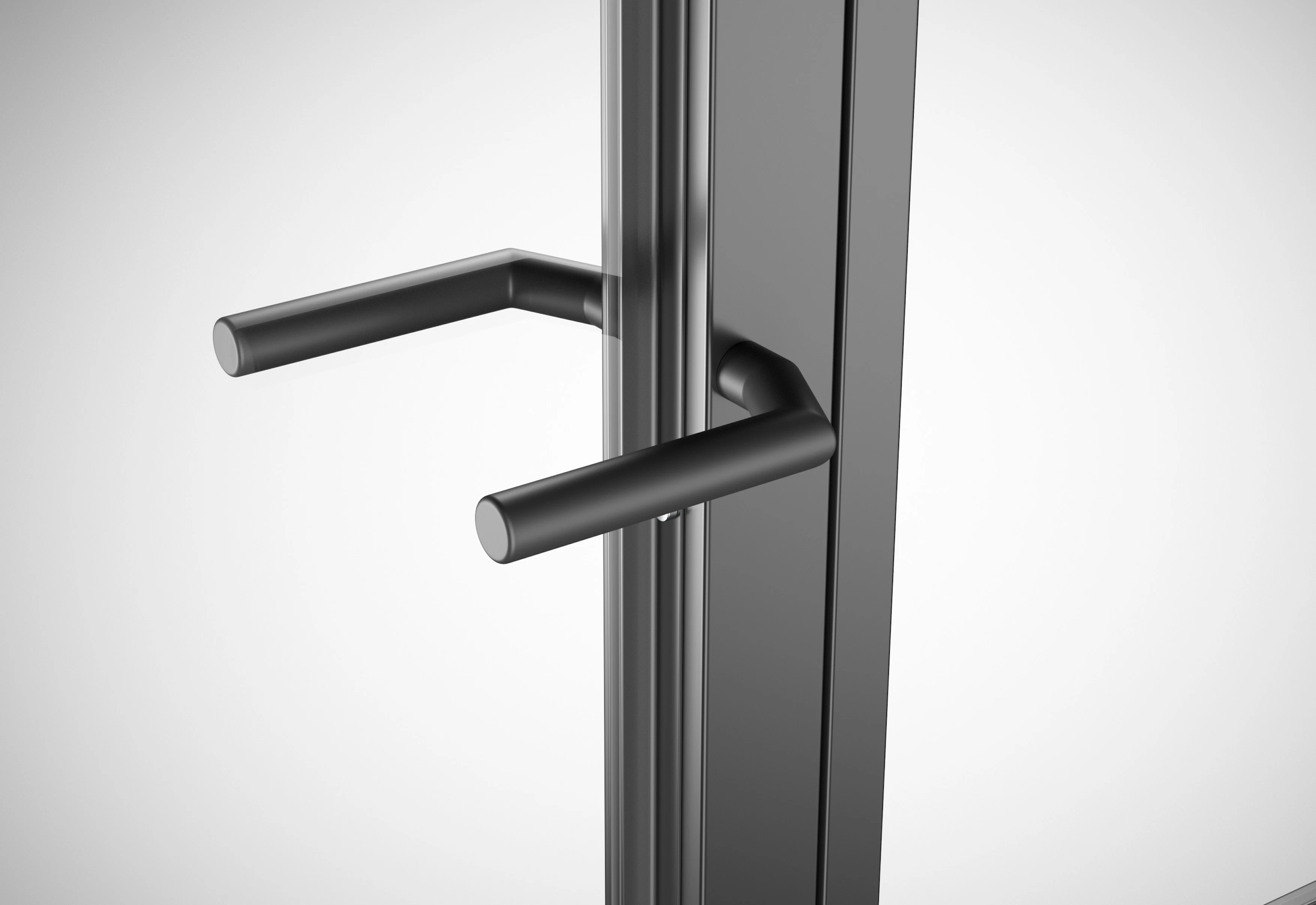 Dix modèles de poignées de portes de loft sont disponibles... Dix modèles de poignées de portes de loft sont disponibles en option en noir foncé et acier inoxydable.