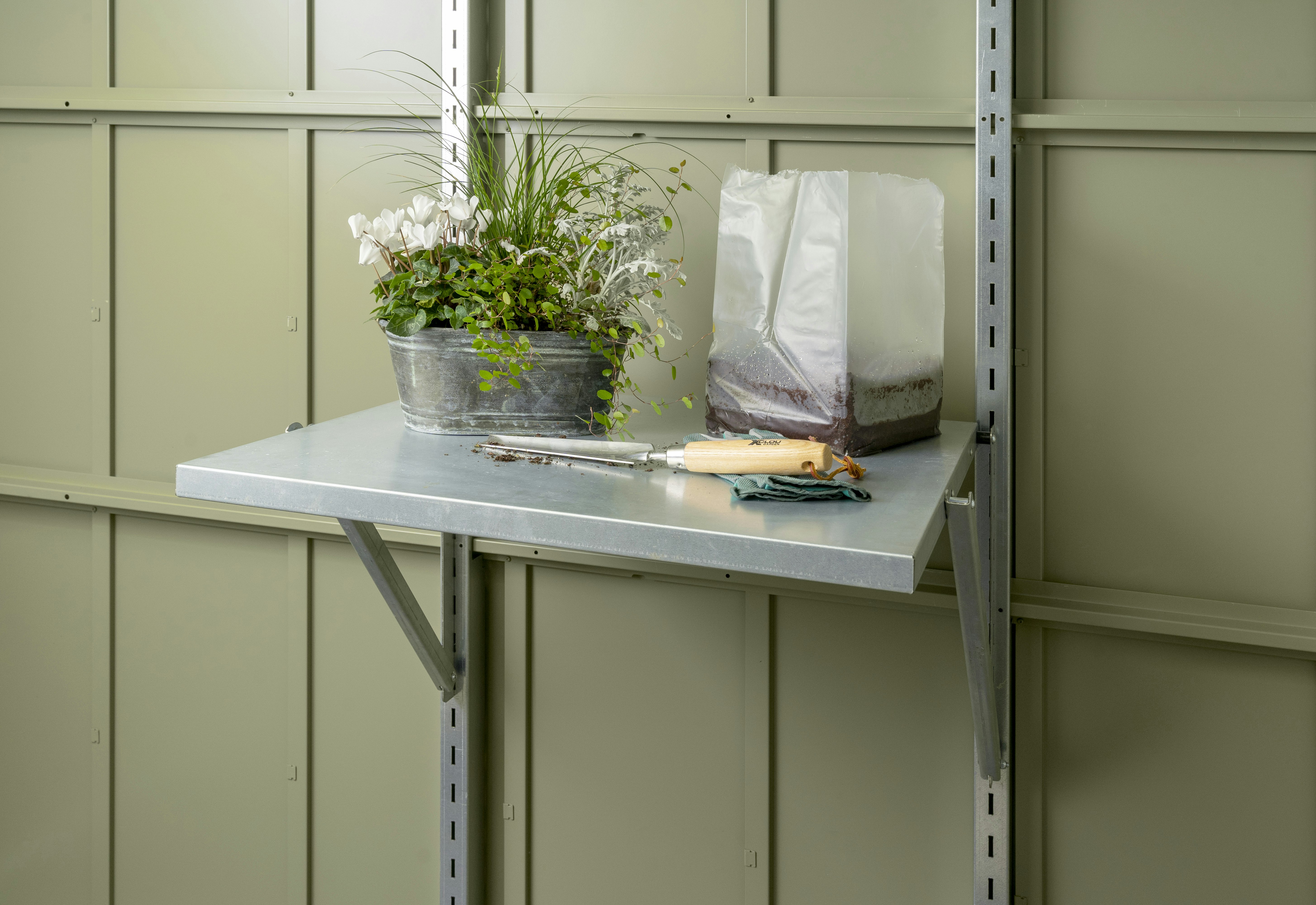 Fold-up table set incl. shelf holder set
The fold-up table... Fold-up table set incl. shelf holder set
The fold-up table set consists of a fold-up table and shelf rails for practical fastening to the interior walls.