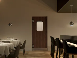 Porte va-et-vient en HPL HPL-180 avec profilé plat et protection bas de porte en acier inoxydable en option Les portes va-et-vient en polyéthylène (PE), acier inoxydable, bois ou panneaux compacts HPL sont utilisées partout où un passage rapide et sans difficulté est important. Par exemple, lorsque la...