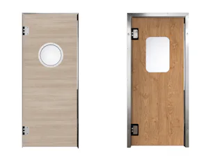 Porte va-et-vient en bois HPH-180 (à gauche) Porte va-et-vient en HPL HPL-180 (à droite) Nos portes va-et-vient sont disponibles en quatre exécutions : les panneaux des portes va-et-vient PE sont composés de polyéthylène pressé PE 500 de 15 mm d’épaisseur, apportant ainsi une extrême...