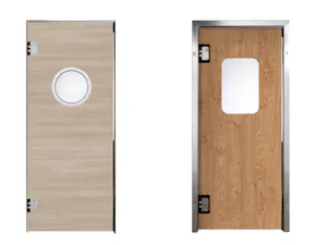 Drevené kyvné dvere HPH-180 (vľavo) Kyvné dvere HPL-180 z panelov HPL (vpravo) Naše kyvné dvere sú dostupné v štyroch vyhotoveniach: Krídla kyvných dvier z PE sa skladajú z 15 mm hrubého lisovaného polyetylénu PE 500 a sú mimoriadne odolné a robustné. Krídla dverí z ušľachtilej...