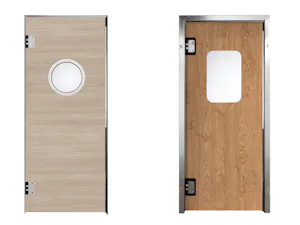 Porte va-et-vient en bois HPH-180 (à gauche) / Porte va-et-vient en HPL HPL-180 (à droite) Nos portes va-et-vient sont disponibles en quatre exécutions : les panneaux des portes va-et-vient PE sont composés de polyéthylène pressé PE 500 de 15 mm d’épaisseur, d’où une extrême endurance et...