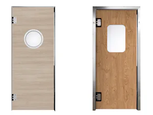 Houten pendeldeur HPH-180 (links) HPL-pendeldeur HPL-180 (rechts) Onze pendeldeuren zijn verkrijgbaar in vier uitvoeringen: de deurbladen van de PE-pendeldeuren bestaan uit 15 mm dik, geperst polyethyleen PE 500 en zijn extreem slijtvast en robuust. De...