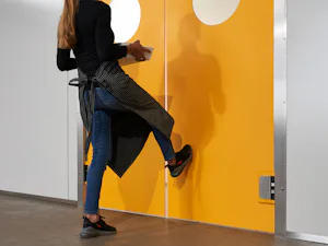 Use in the catering trade Double-action doors are particularly suited to situations where there is no ‘free hand’, such as when carrying food and drinks in restaurants and canteen kitchens, as they open smoothly and easily. We...
