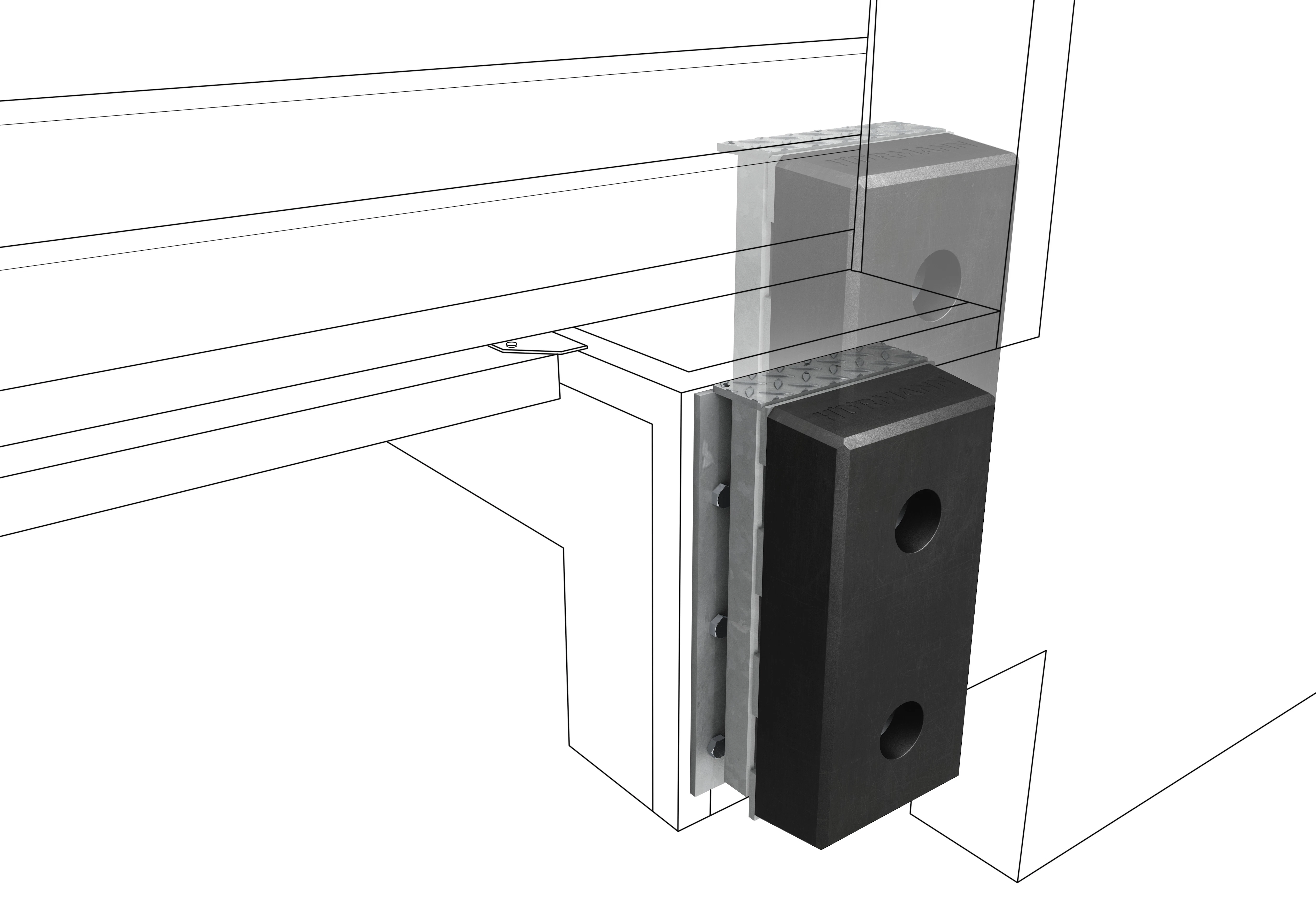 Påkjøringsbuffer VBV 5
Akkurat som VBV 4 er VBV 5 fjærende... Påkjøringsbuffer VBV 5
Akkurat som VBV 4 er VBV 5 fjærende og kan beveges vertikalt opptil 250 mm. Det som gjør VBV 5 unik, er den automatiske låsefunksjonen: Når porten lukkes, fjærer bufferen...