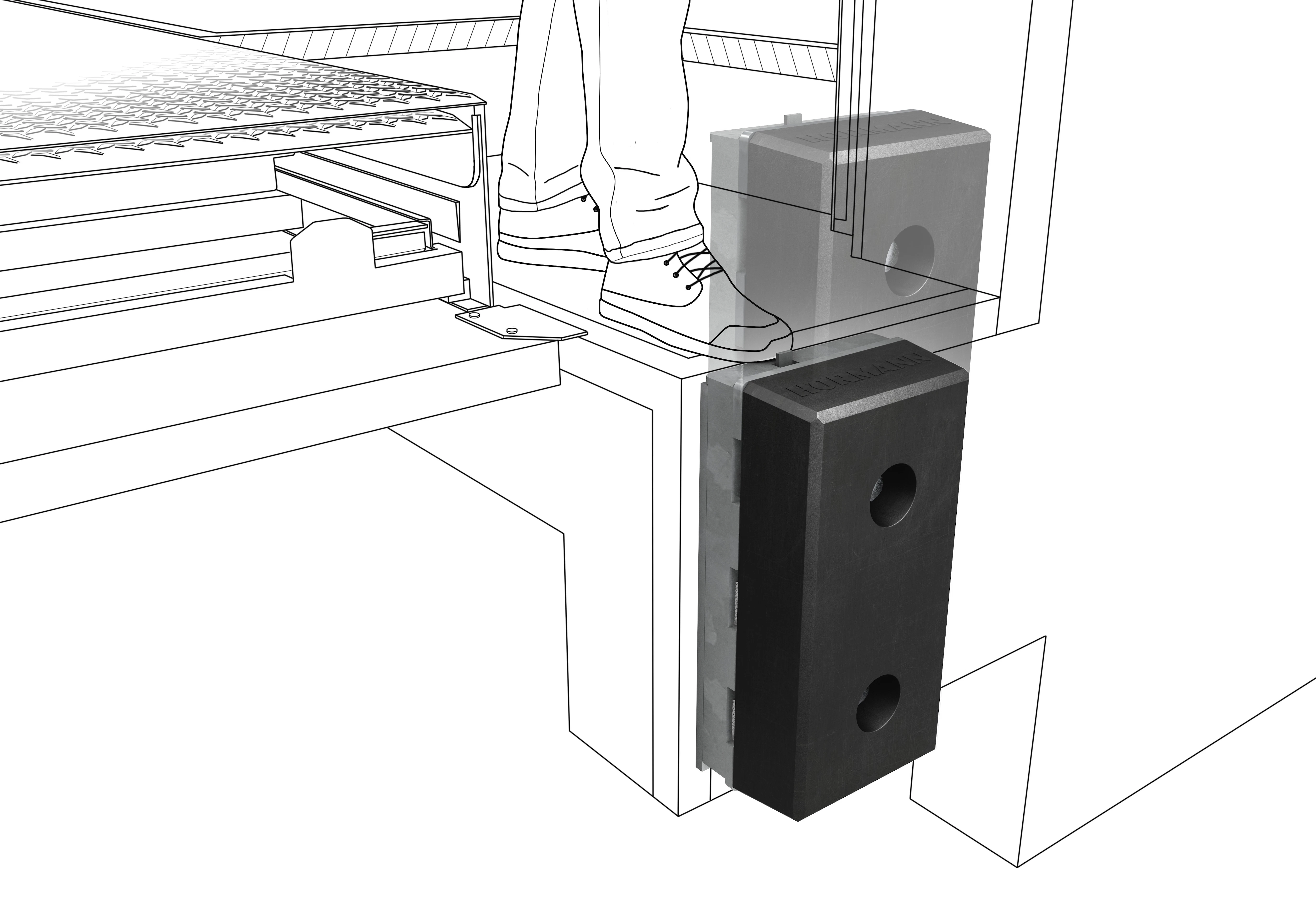 Stootbuffer VBV4
De PU-buffer is op een verschuifbare... Stootbuffer rubber en staal met voet | Hörmann