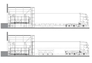 Universele laadbrug UDD Bouwtekening Laadbrug UDD Hörmann twee vrachtwagens
