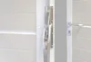 Detail view hinged garage door locking Detail view hinged garage door locking