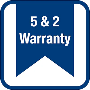 La conception sans ressort nous permet d'inclure notre... 5 & 2 Warranty icon