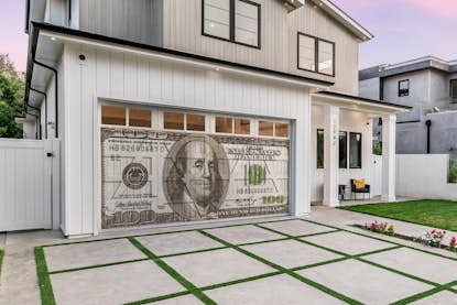 Garage door with $100 bill design Garage door with $100 bill design