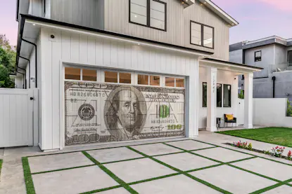 Garage door with $100 bill design Garage door with $100 bill design